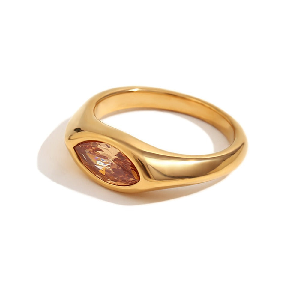 amethyst & sable luma marquise signet ring in 18k gold amber