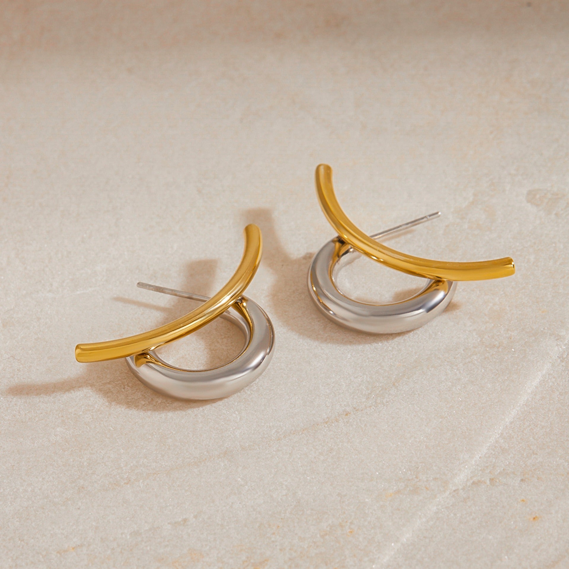 amethyst & sable axis duo earrings in 18k gold and stainless steel mixed metal