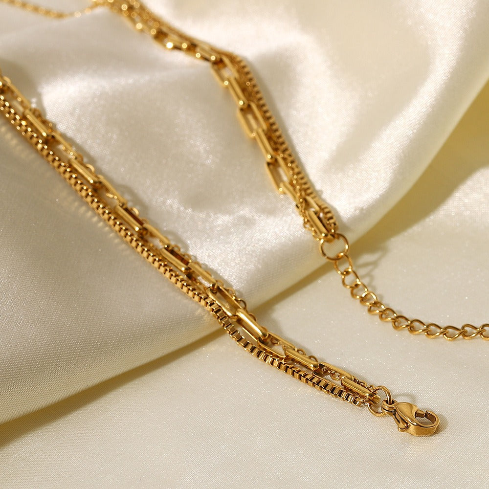 amethyst & sable aurea layered necklace in 18k gold on satin