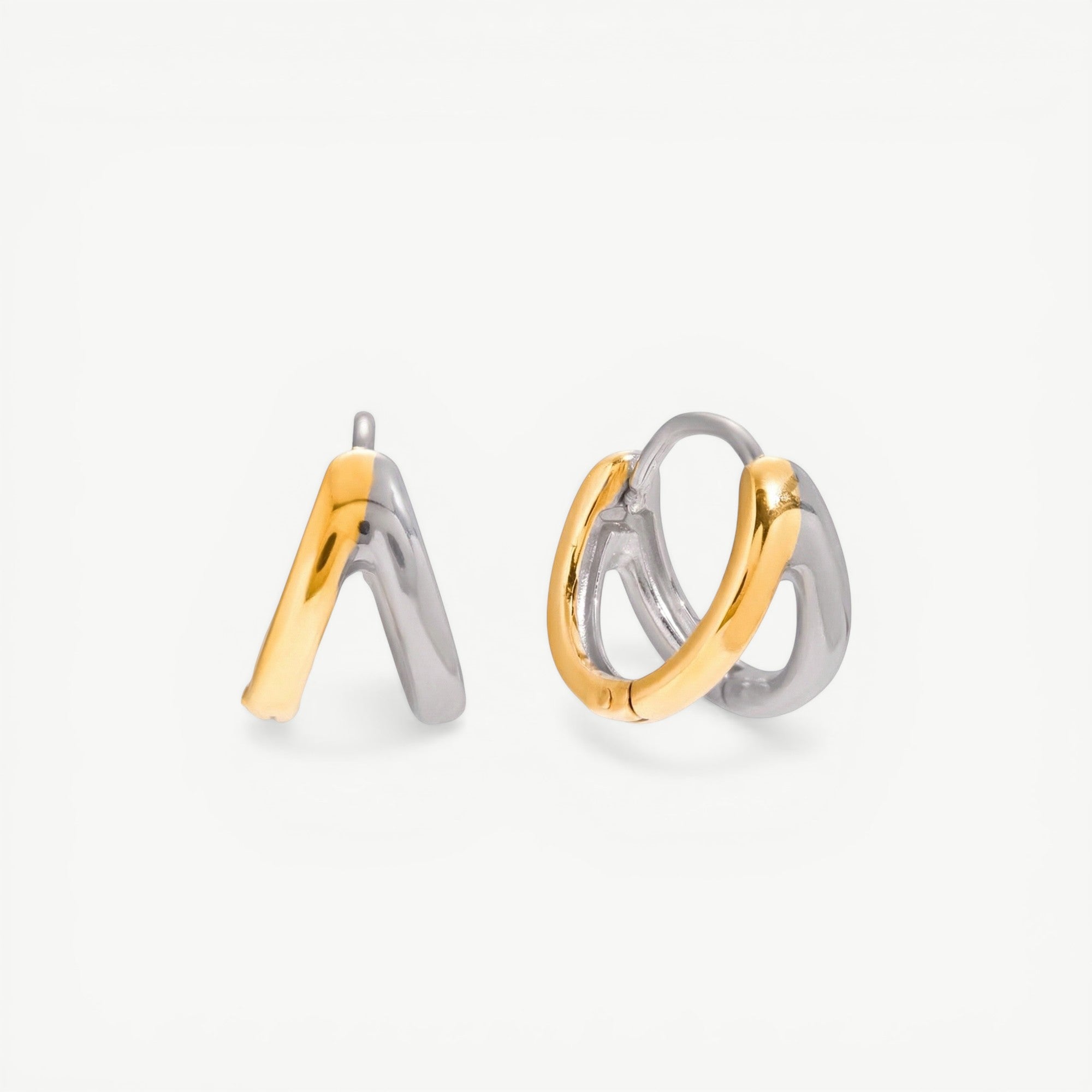 two tone amethyst & sable aurea sculpted hoop earrings in 18k gold and stainless steel