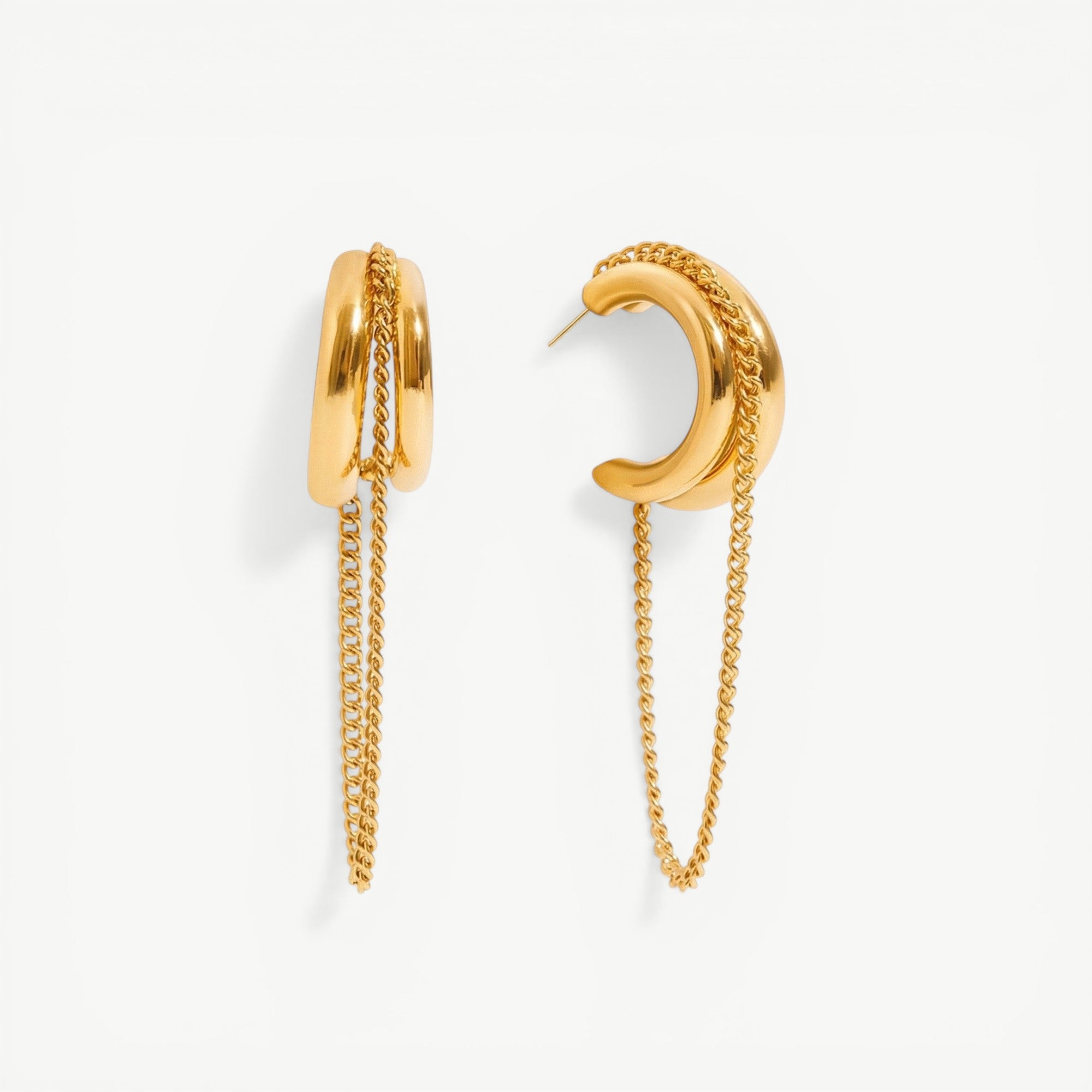 amethyst & sable axis chain duo earrings in 18k gold
