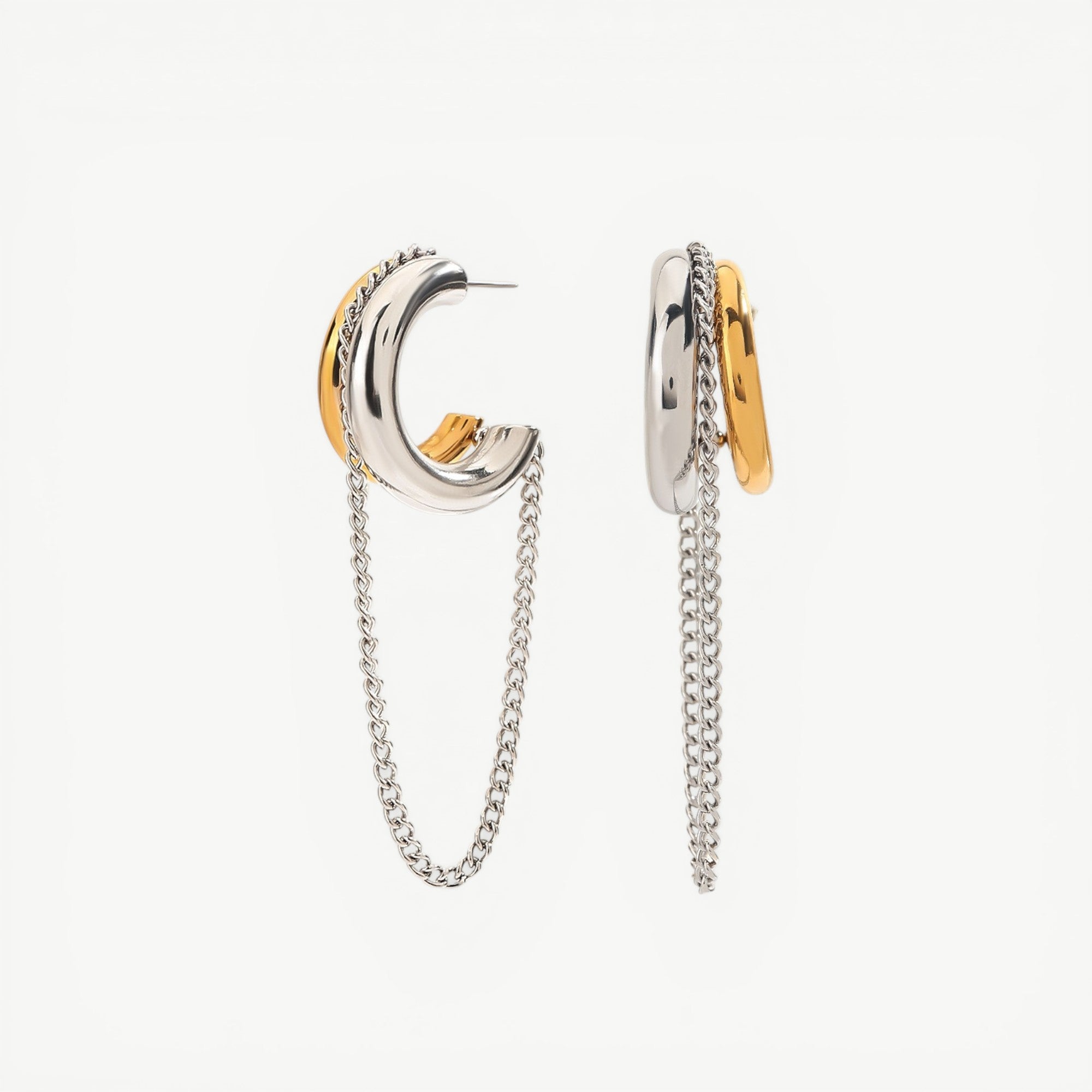 amethyst & sable axis chain duo earrings in mixed metal