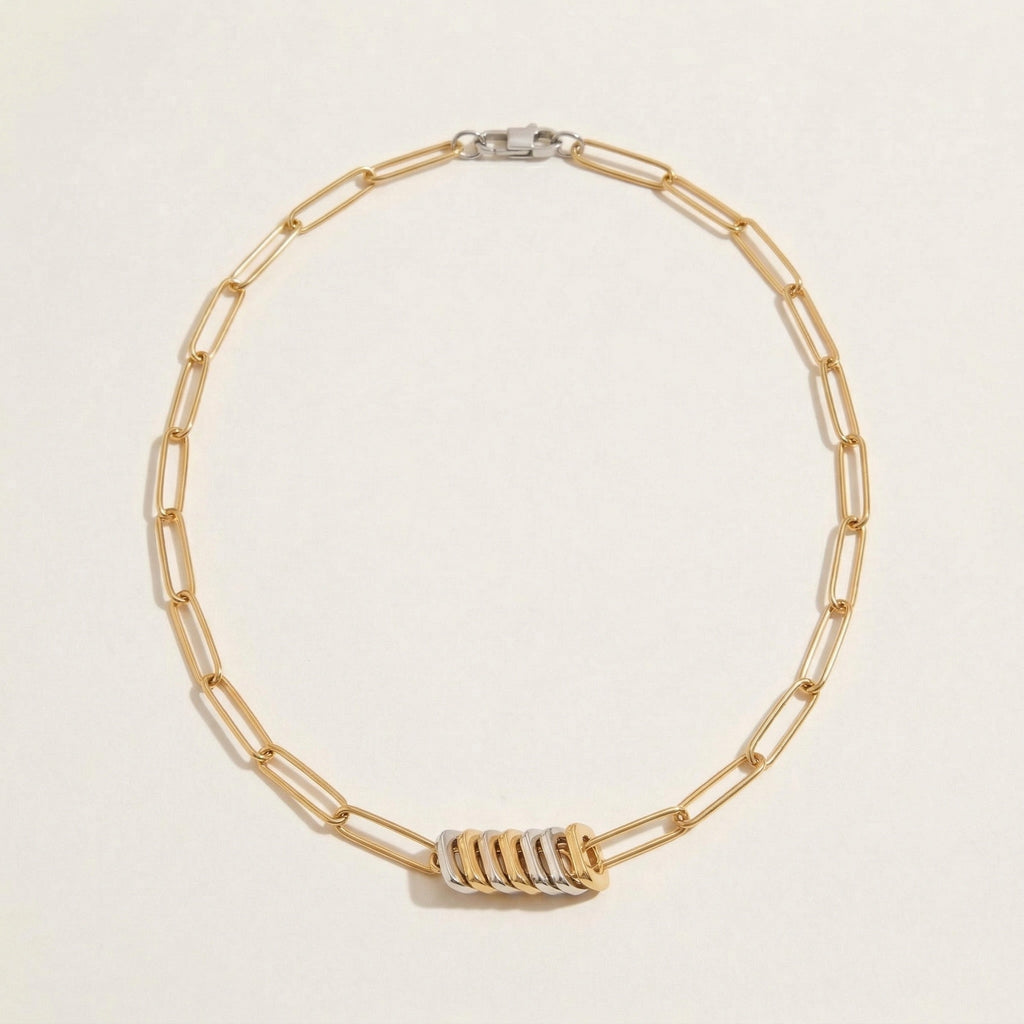 axis circuit set necklace detail view in 18k gold mixed metal by amethyst & sable