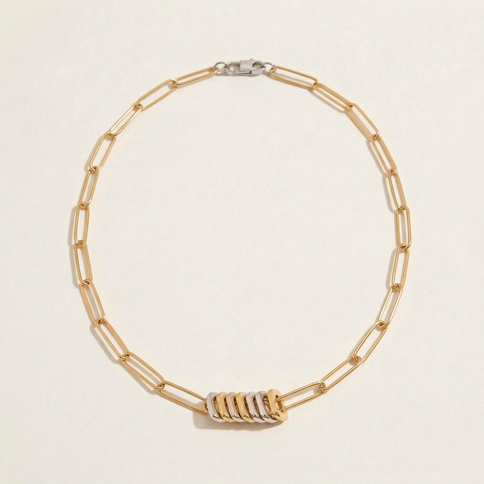 axis circuit set necklace detail view in 18k gold mixed metal by amethyst & sable