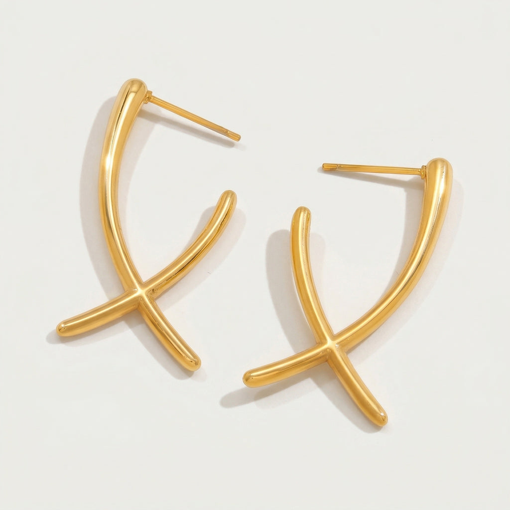 amethyst & sable axis crossline earrings in 18k gold