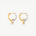 two-tone amethyst & sable axis cross over hoop earrings in 18k gold and stainless steel