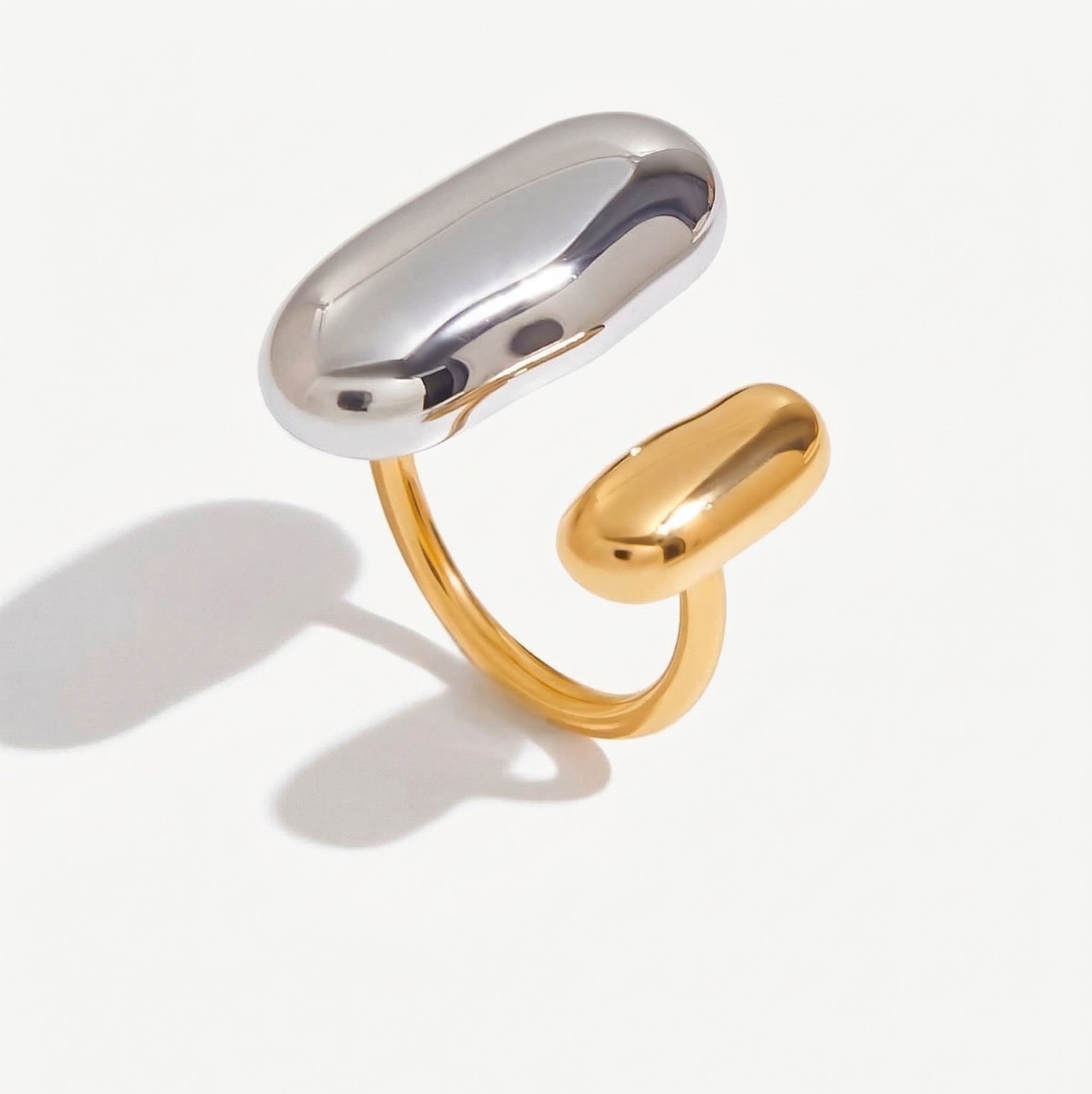 amethyst & sable axis form ring in 18k gold and stainless steel mixed metal