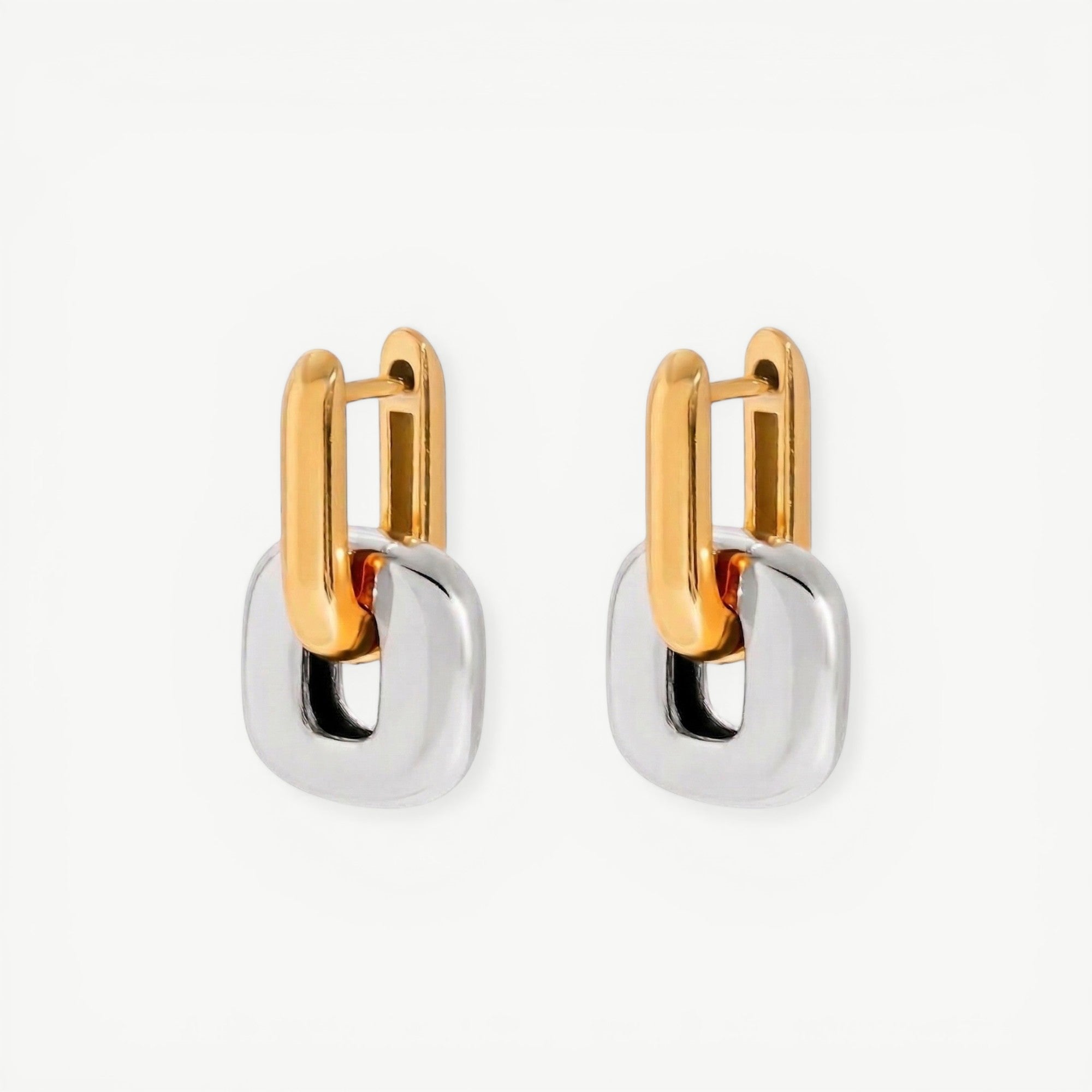 amethyst & sable axis frame earrings in mixed metal 18k gold and stainless steel