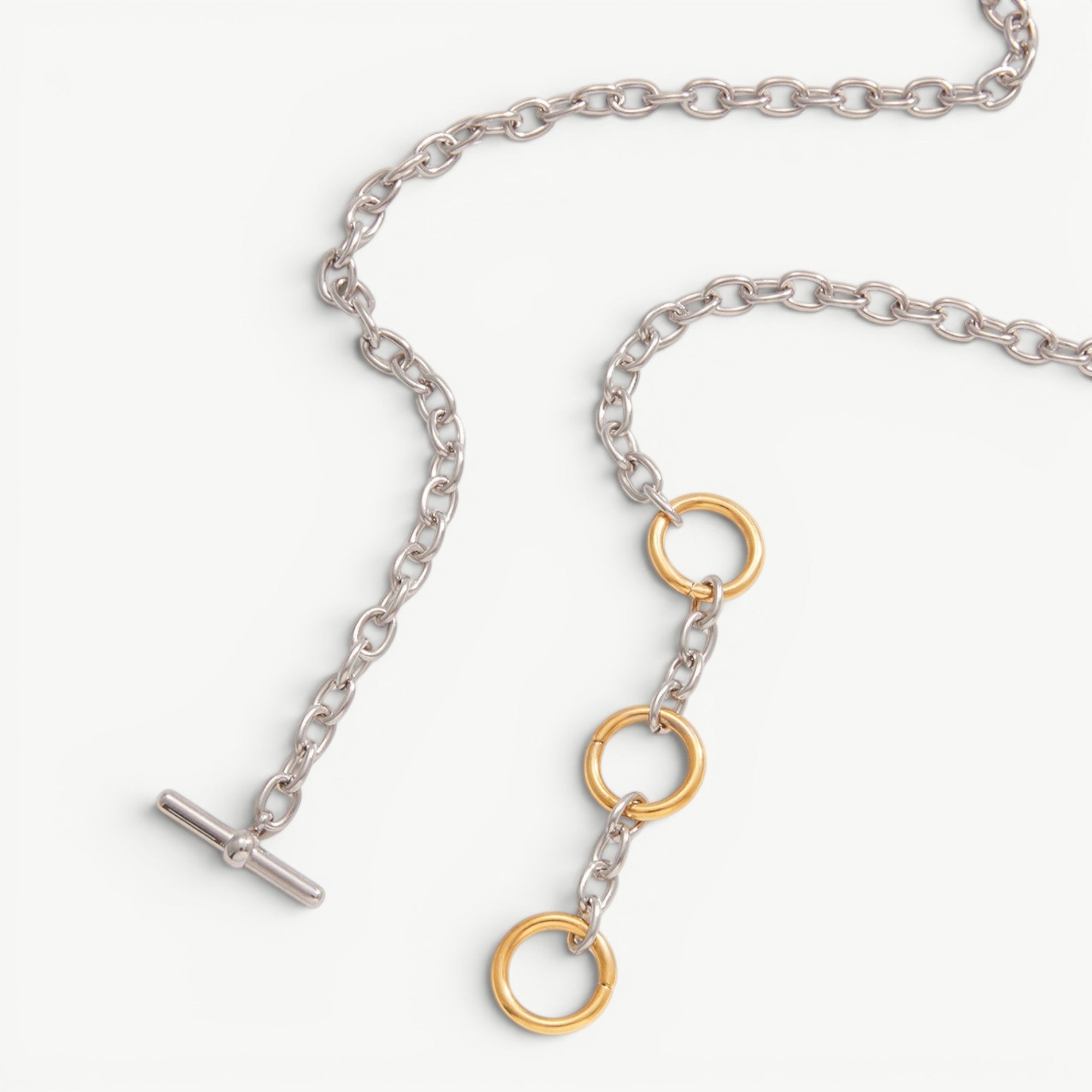 amethyst & sable axis mixed link necklace in 18k gold and stainless steel