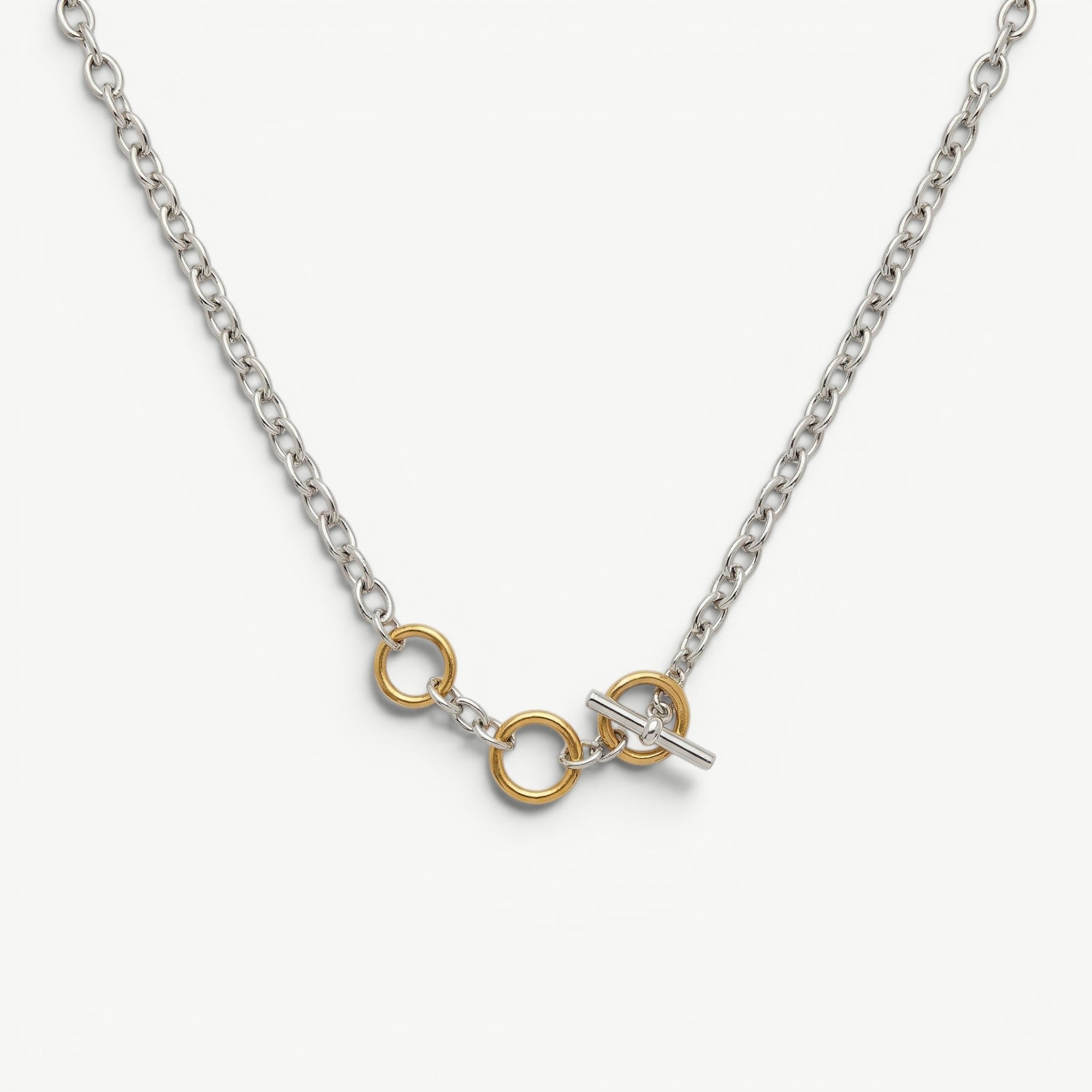 amethyst & sable axis mixed link necklace in 18k gold and stainless steel
