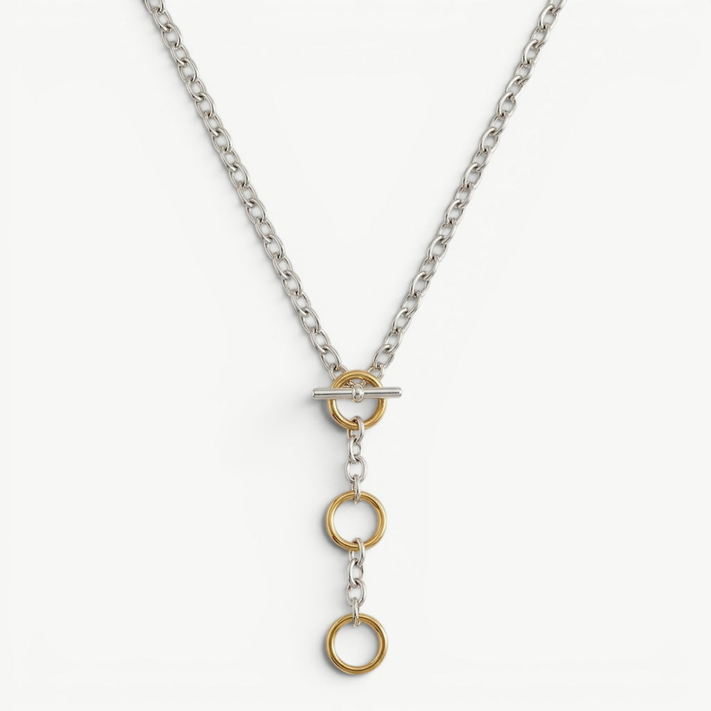 amethyst & sable axis mixed link necklace in 18k gold and stainless steel