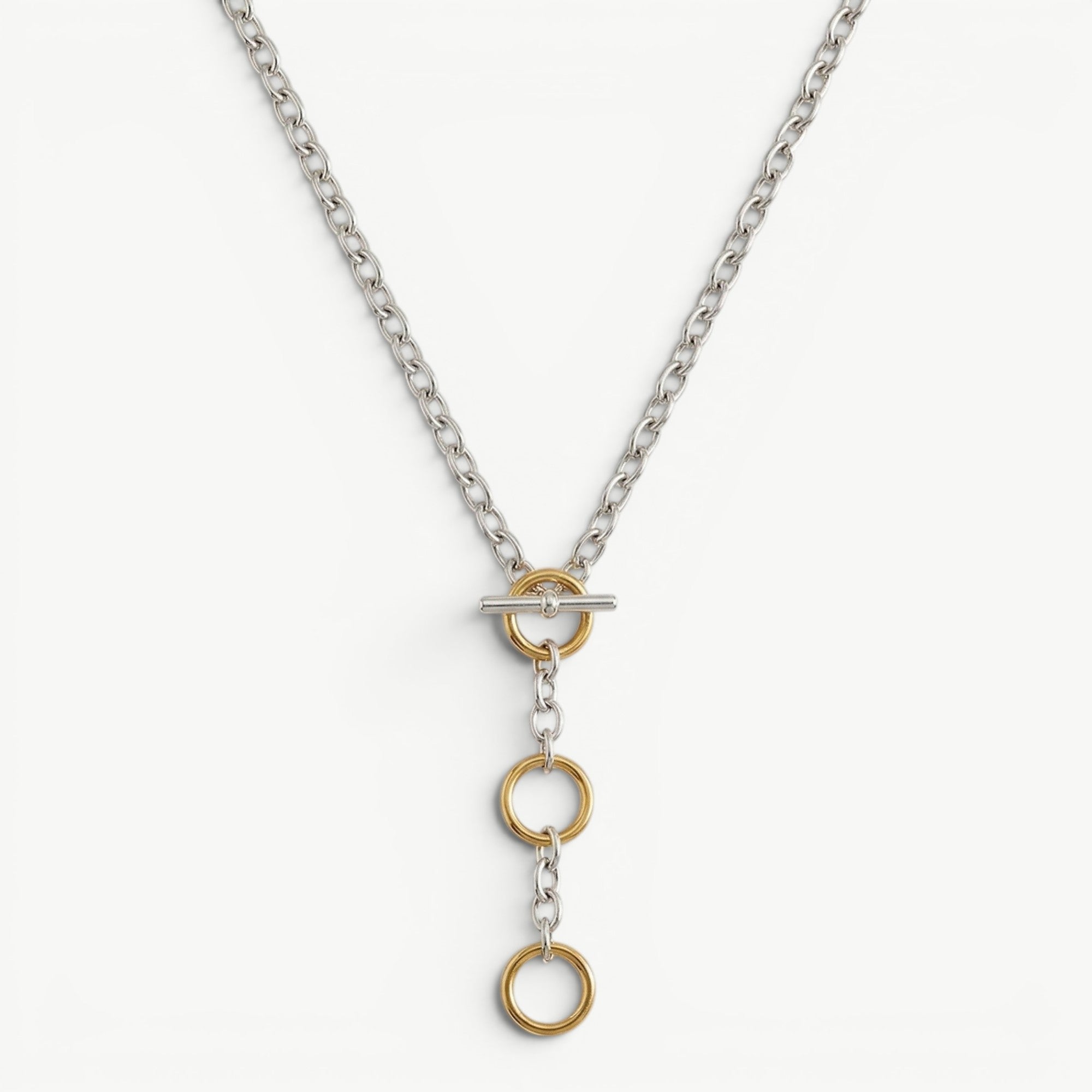 amethyst & sable axis mixed link necklace in 18k gold and stainless steel