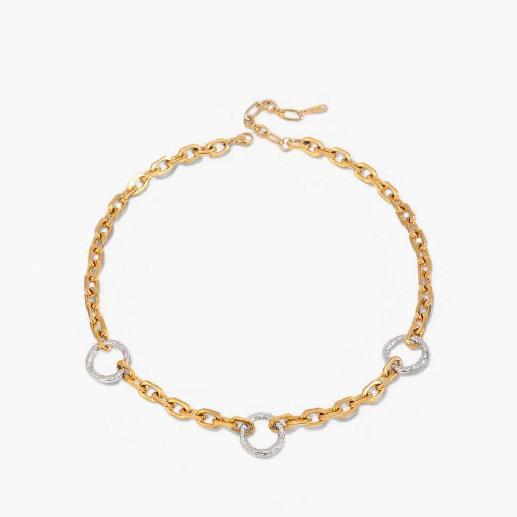 amethyst & sable two tone axis relay necklace in 18k gold and stainless steel