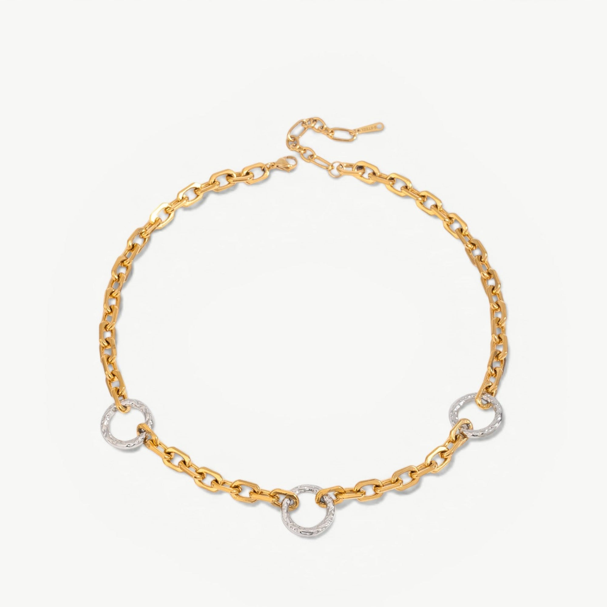 amethyst & sable two tone axis relay necklace in 18k gold and stainless steel