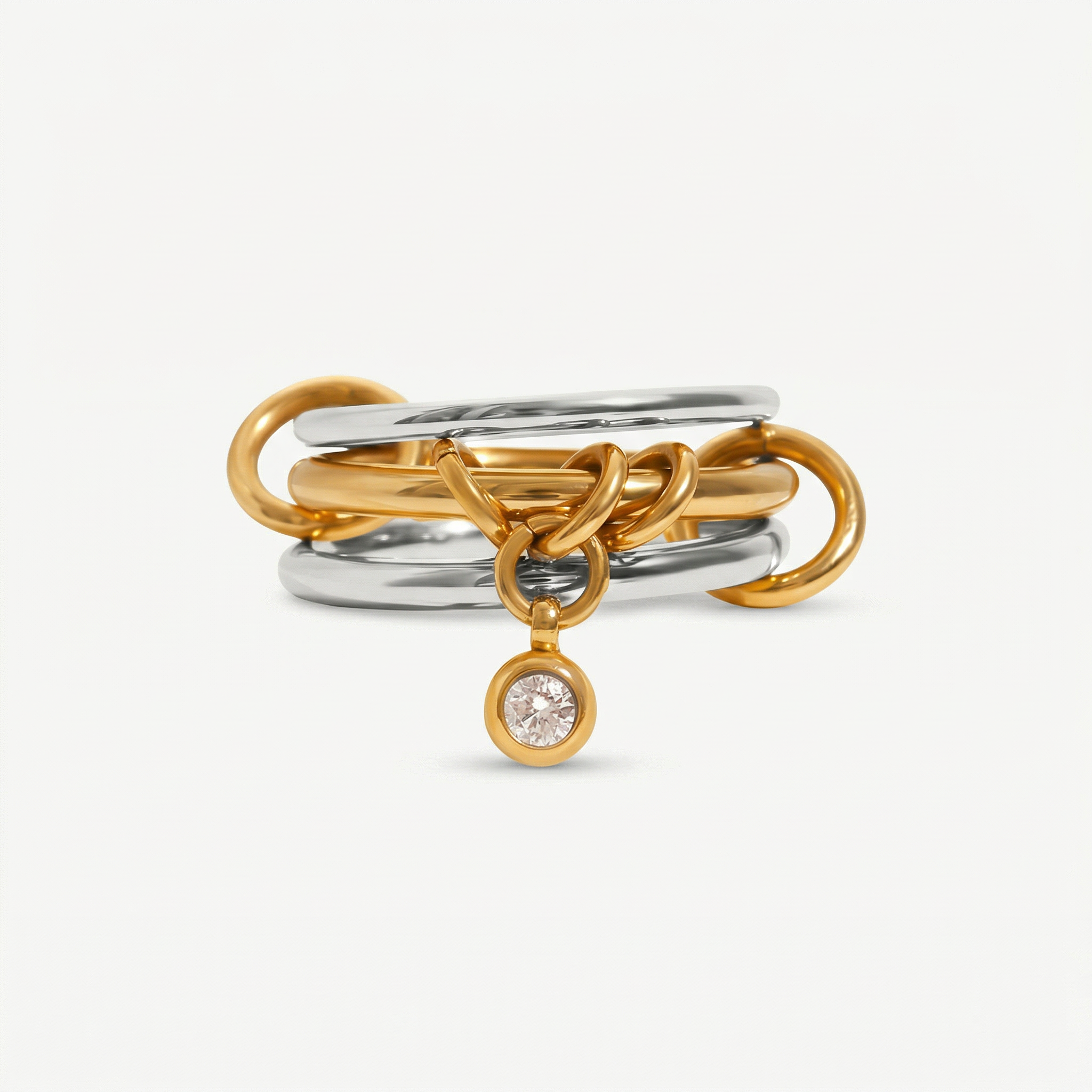 amethyst & sable axis stack ring in 18k gold and stainless steel mixed metal