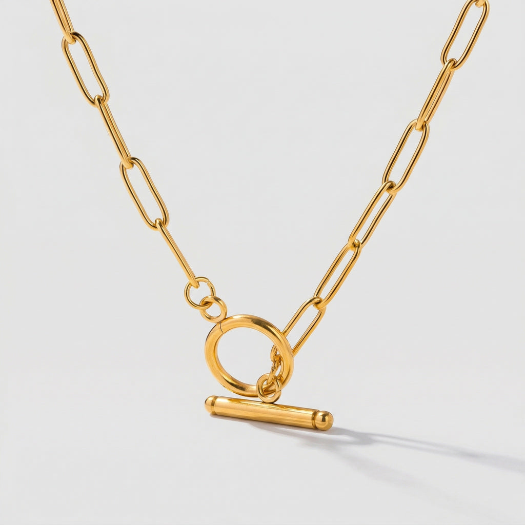amethyst & sable axis toggle paperclip chain necklace in 18k gold