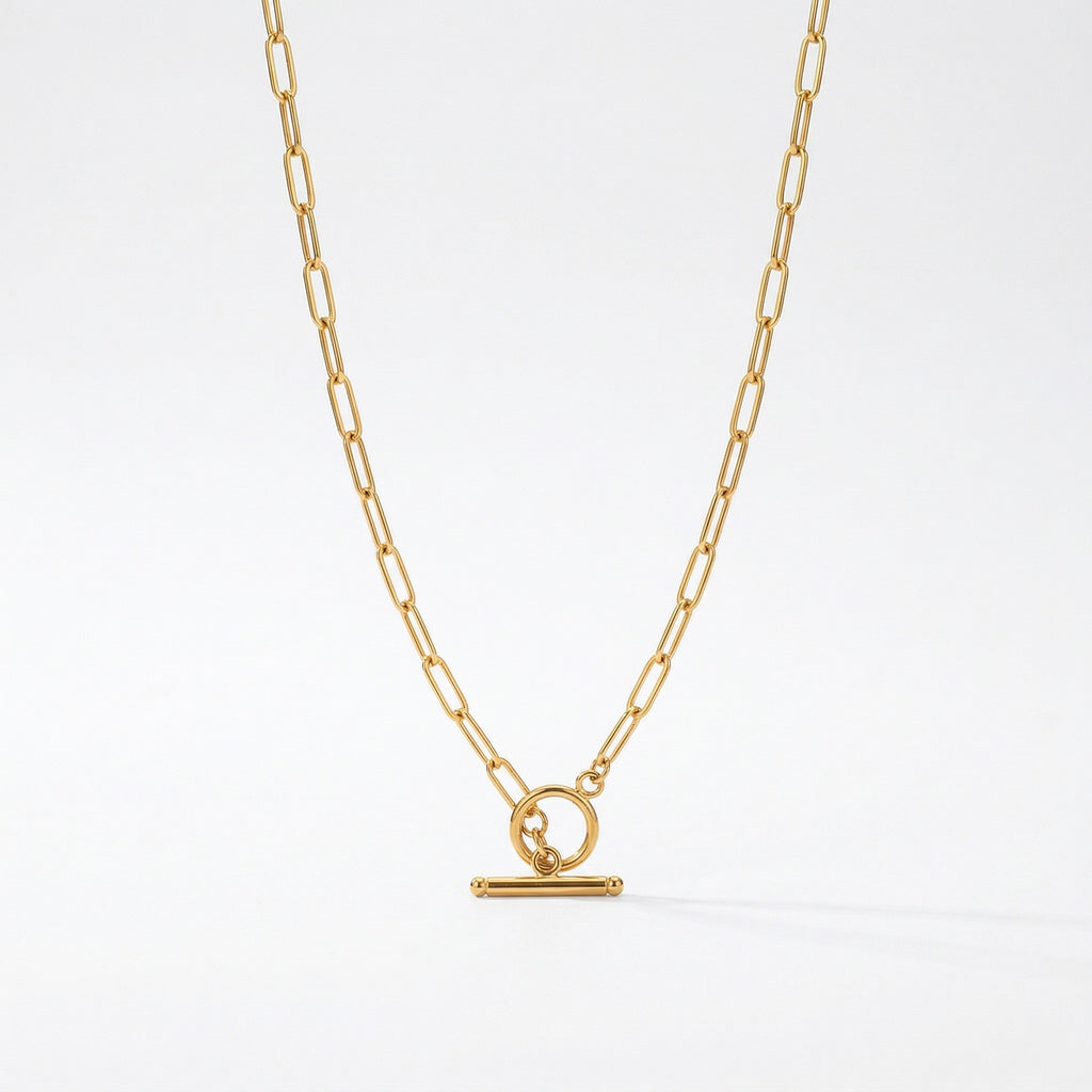 amethyst & sable axis toggle paperclip chain necklace in 18k gold