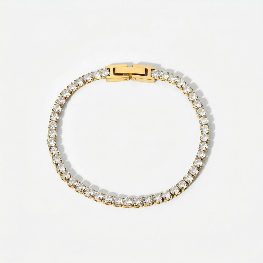 amethyst & sable axis trinity stack tennis bracelet in 18k gold