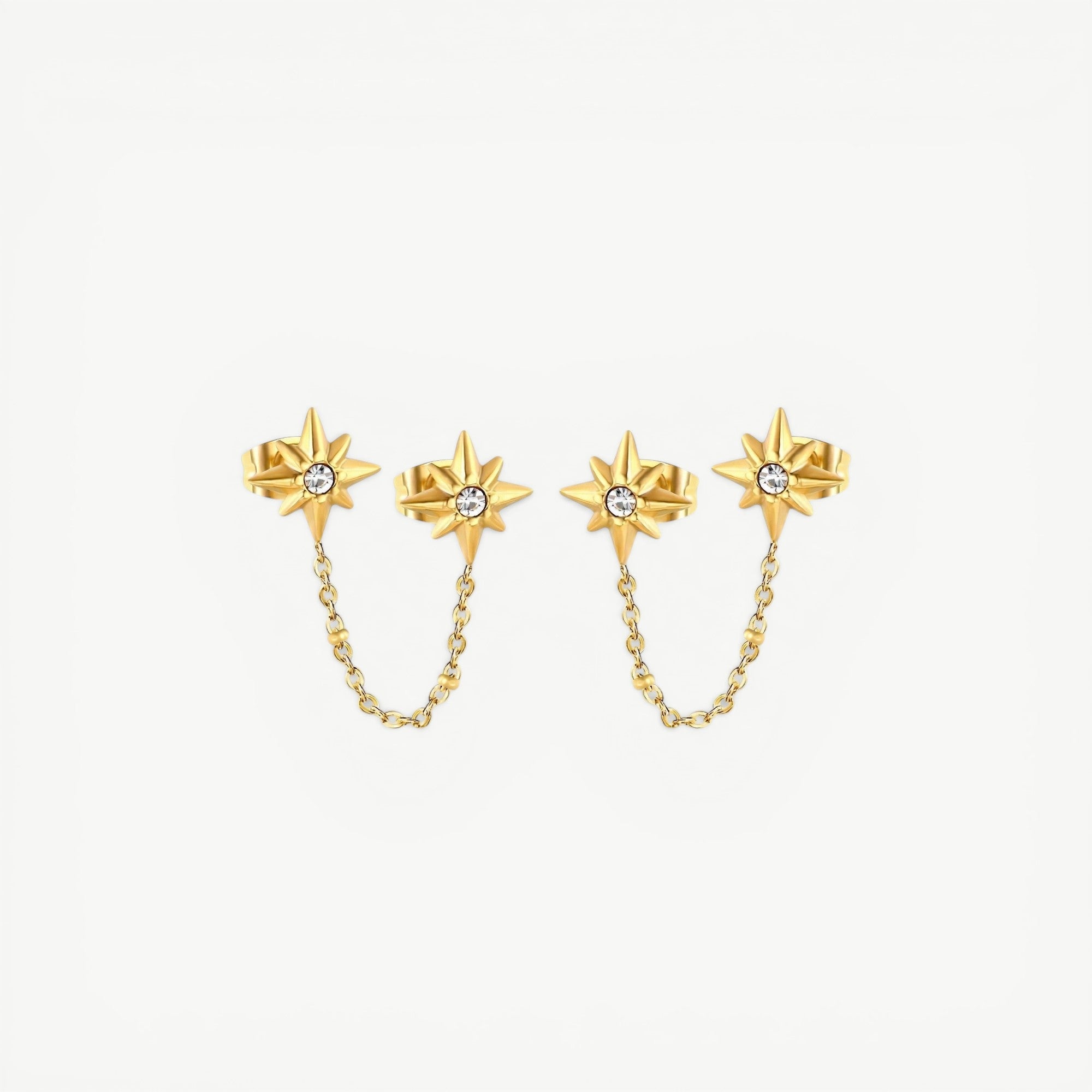 amethyst & sable luma chain eight point star earrings in 18k gold