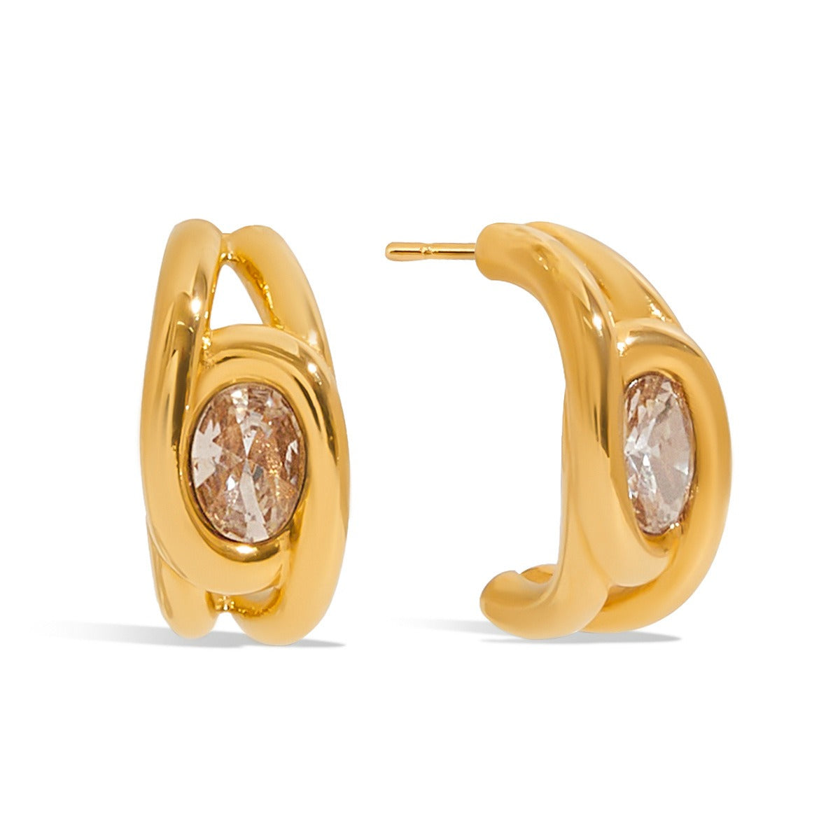 amethyst & sable luma halo crystal c-hoops in 18k gold
