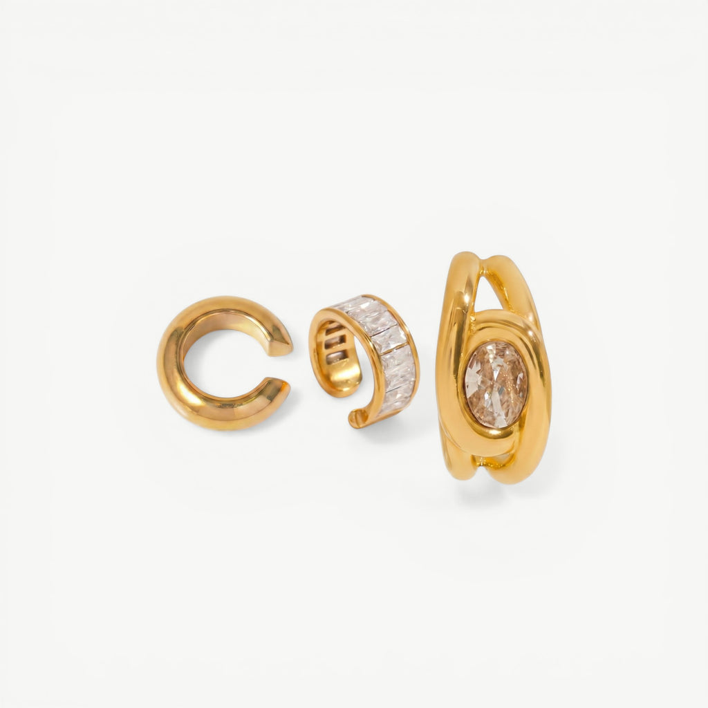 amethyst & sable luma halo ear stack in 18k gold