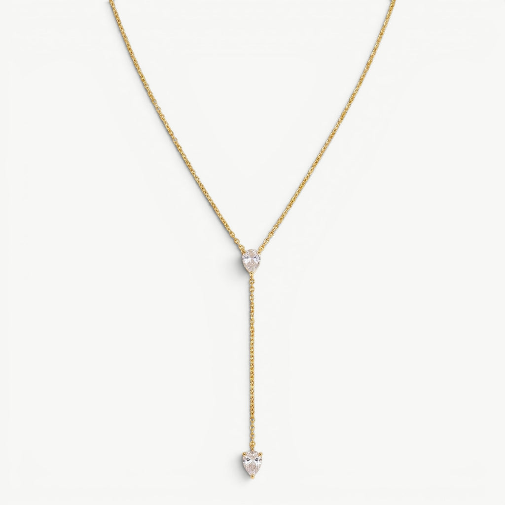 amethyst & sable luma lariat necklace in 18k gold with pear-shaped cubic zirconia stones