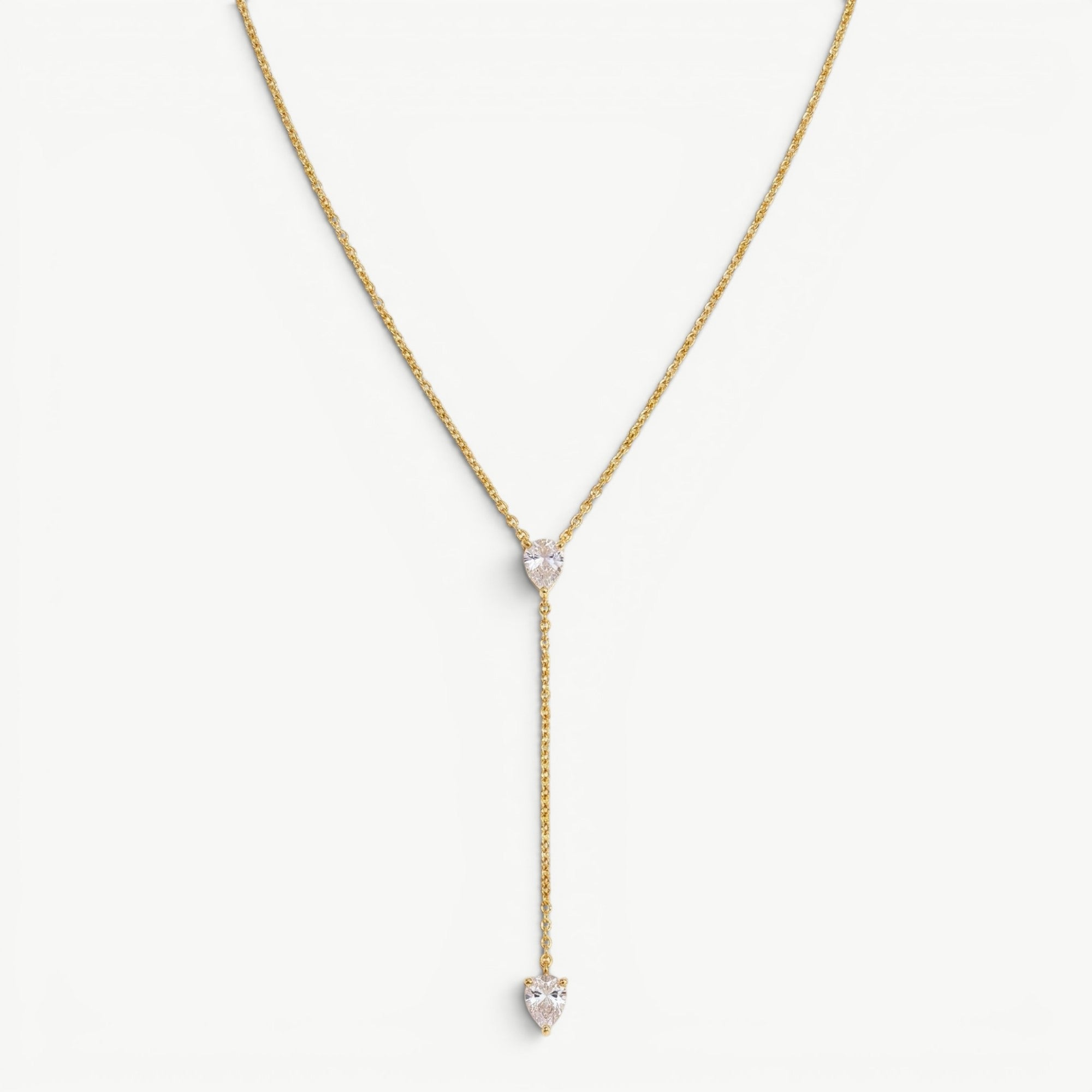 amethyst & sable luma lariat necklace in 18k gold with pear-shaped cubic zirconia stones