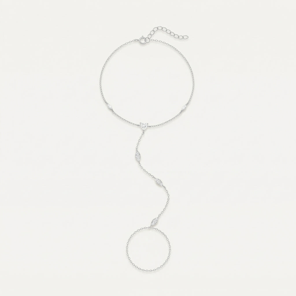 amethyst & sable luma meridian hand chain in silver