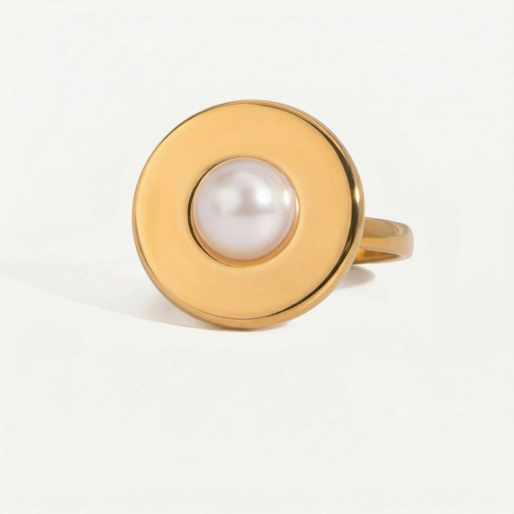 amethyst & sable selene halo pearl ring in 18k gold