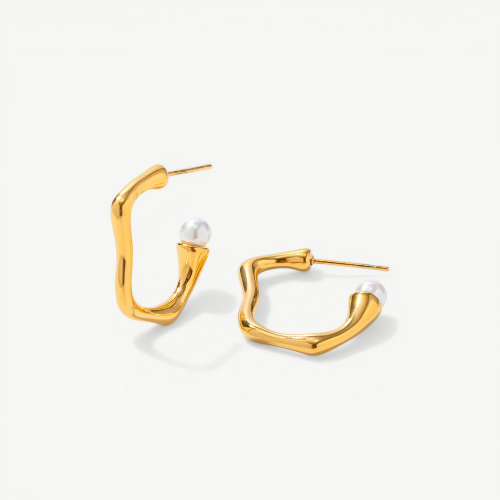 amethyst & sable selene orbit pearl hoops in 18k gold