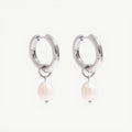amethyst & sable Selene Pearl Drop Hoops in silver