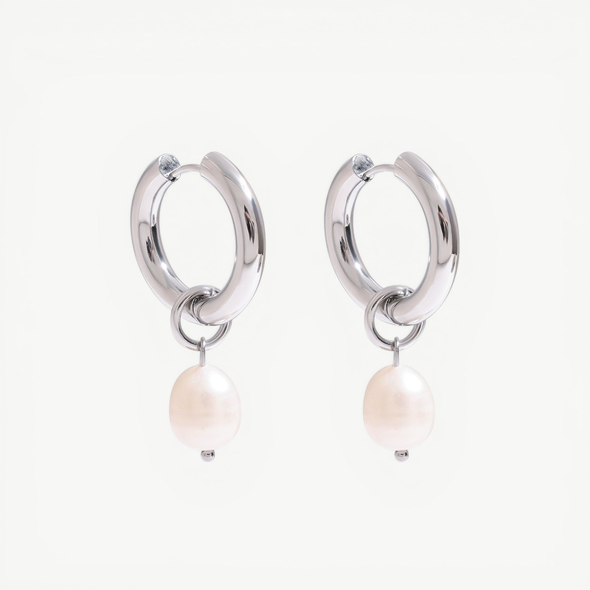 amethyst & sable Selene Pearl Drop Hoops in silver