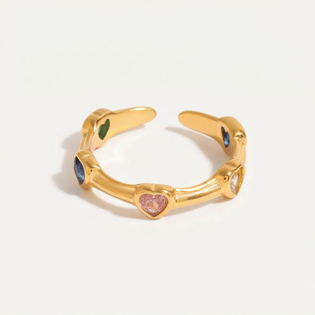 amethyst & sable soleil amora ring in gold with heart gemstones