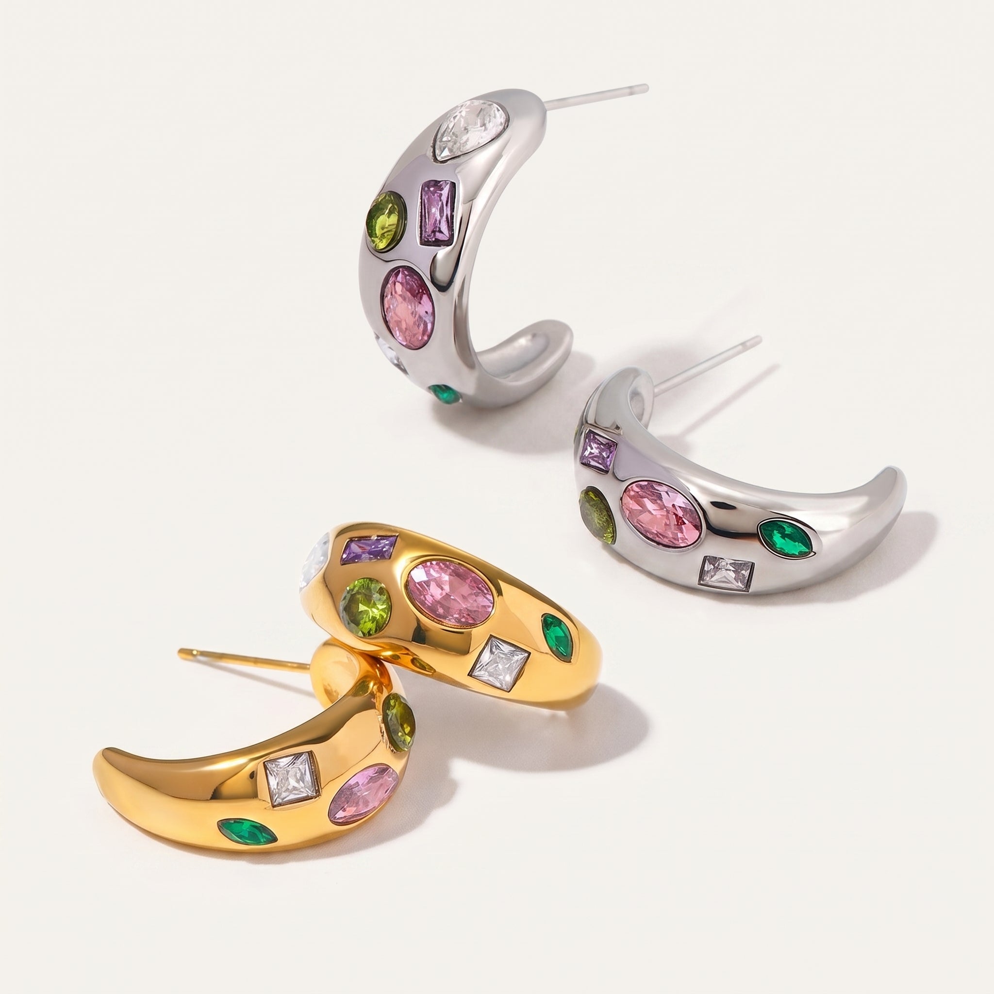amethyst & sable soleil mosaic hoop earrings in 18k gold and silver