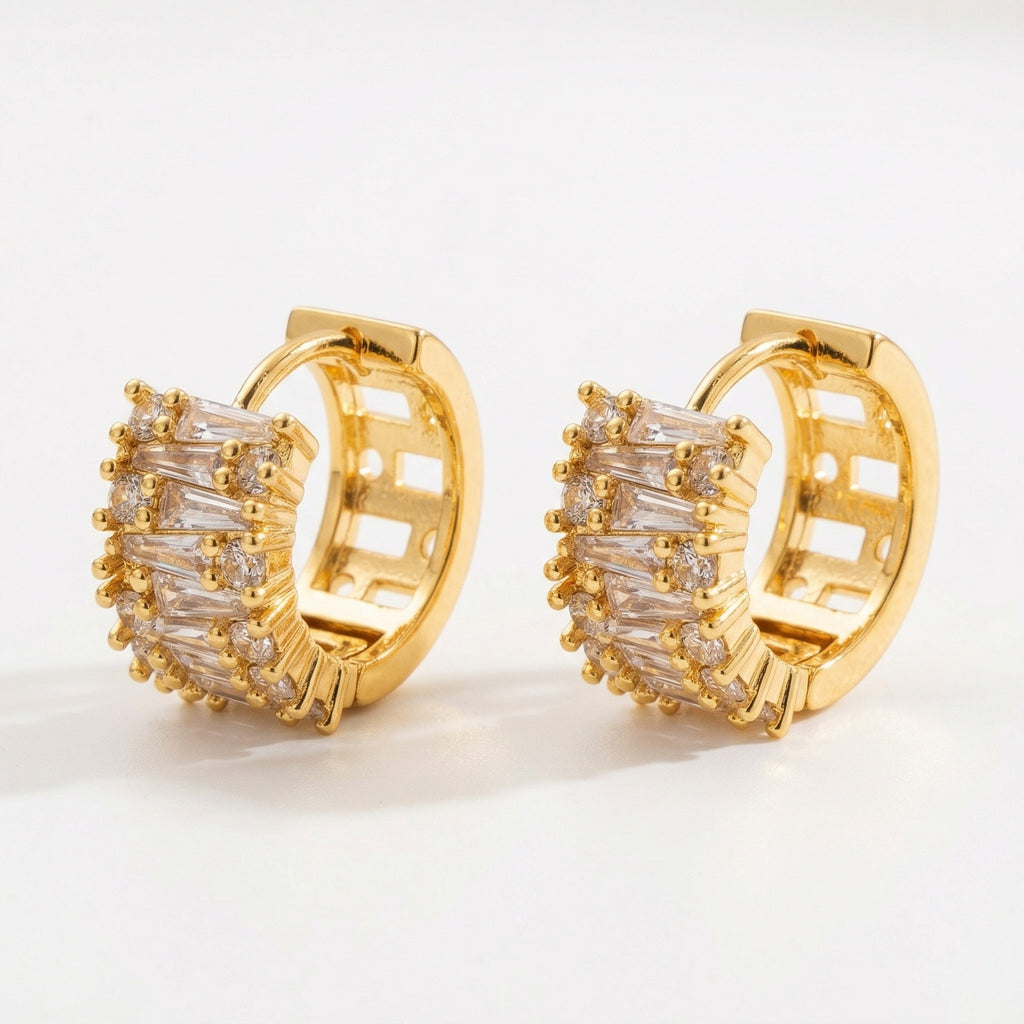 amethyst & sable 18k gold soleil prism huggie earrings in crystal