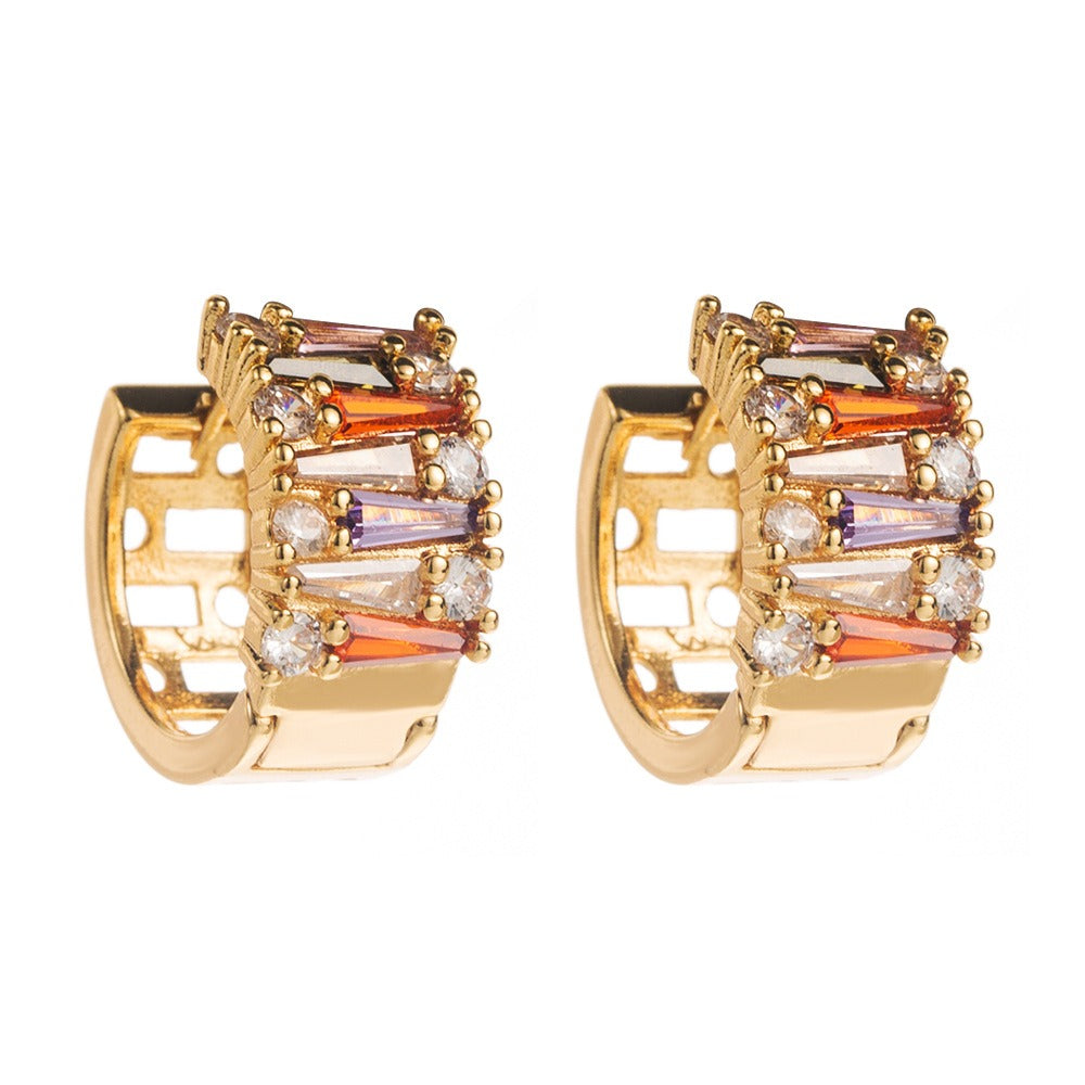 amethyst & sable 18k gold soleil prism huggie earrings in mosaic multicolor crystal