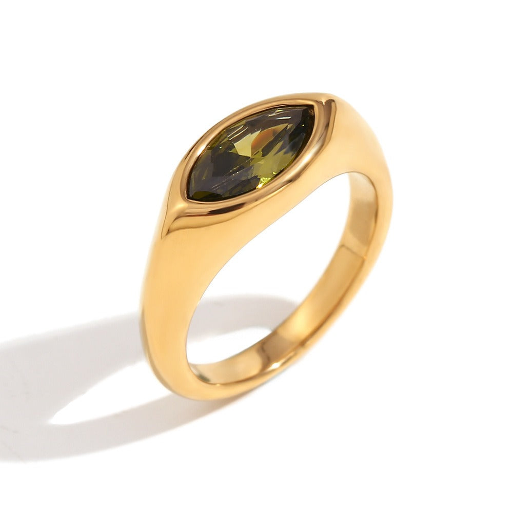 amethyst & sable luma marquise signet ring in 18k gold olive