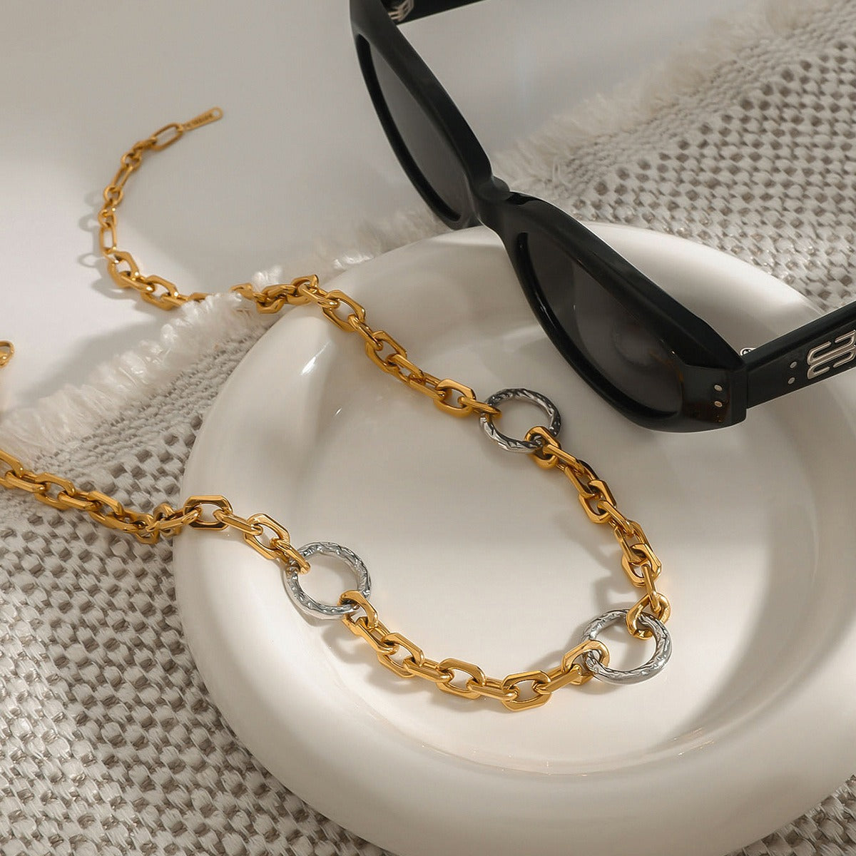 amethyst & sable two tone axis relay necklace in 18k gold and stainless steel