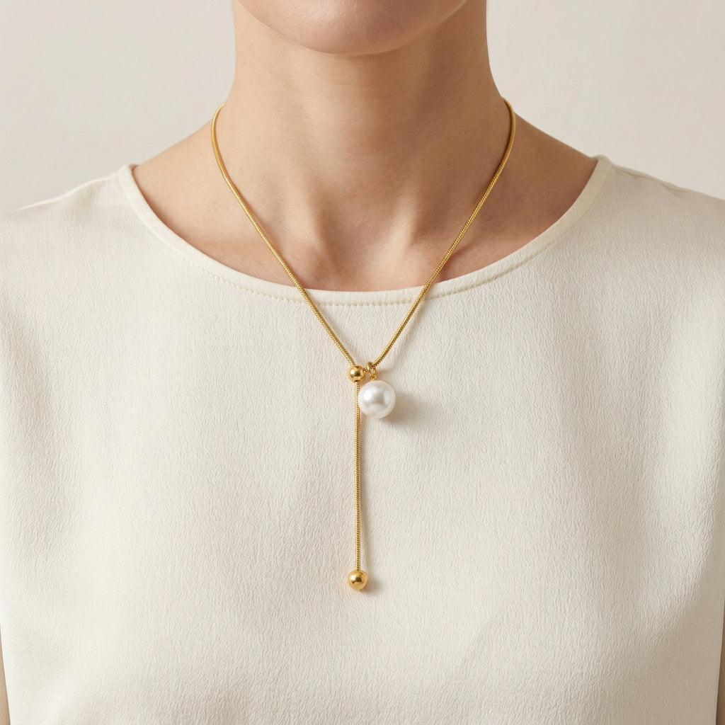 Selene Pearl Lariat Necklace