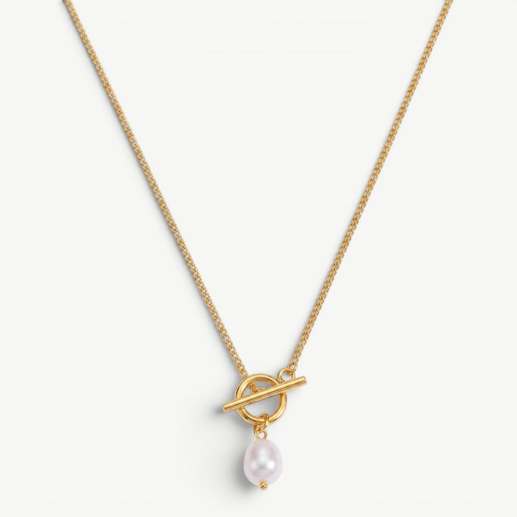 amethyst & sable selene t-bar pearl necklace in 18k gold